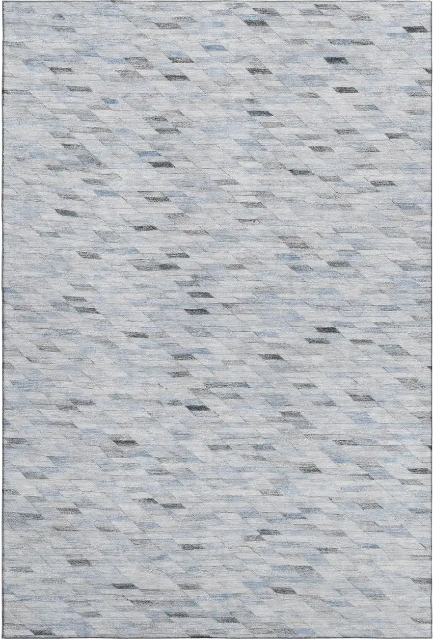 Blue Gray And Ivory Geometric Washable Area Rug With UV Protection Photo 1