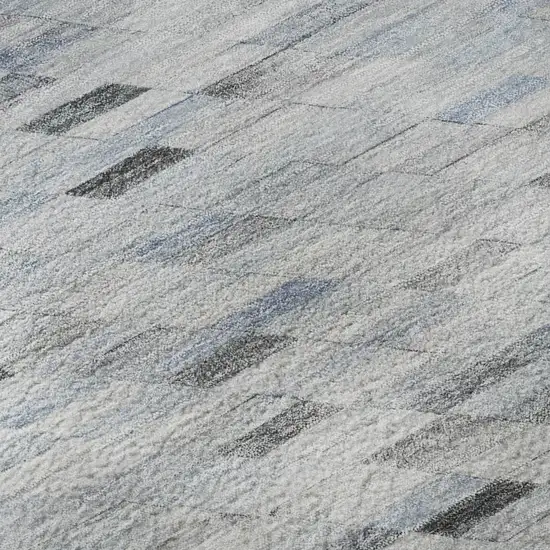 Blue Gray And Ivory Geometric Washable Area Rug With UV Protection Photo 9