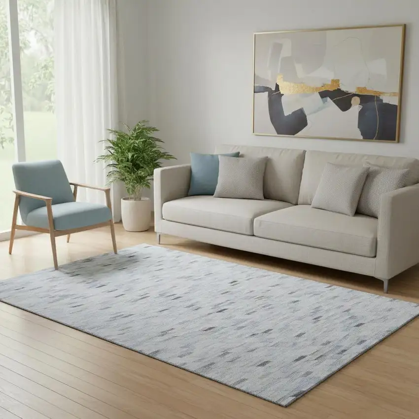 Blue Gray And Ivory Geometric Washable Area Rug With UV Protection Photo 2