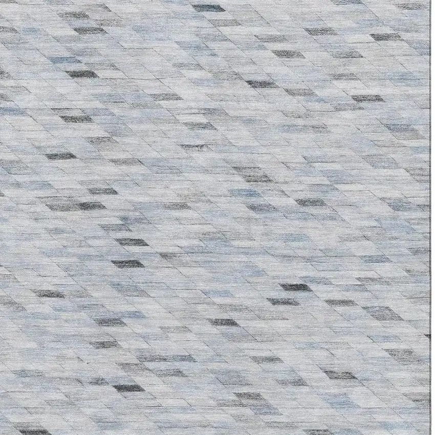 Blue Gray And Ivory Geometric Washable Area Rug With UV Protection Photo 2