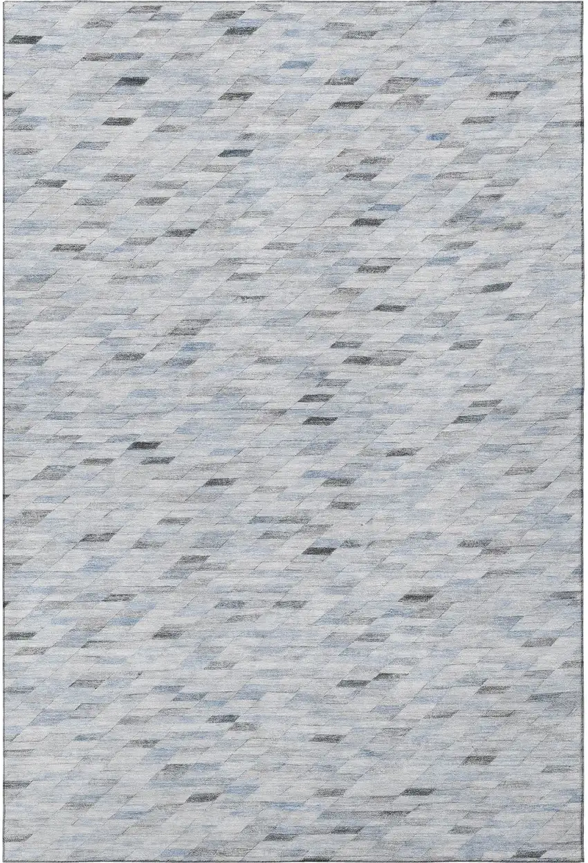 Blue Gray And Ivory Geometric Washable Area Rug With UV Protection Photo 2