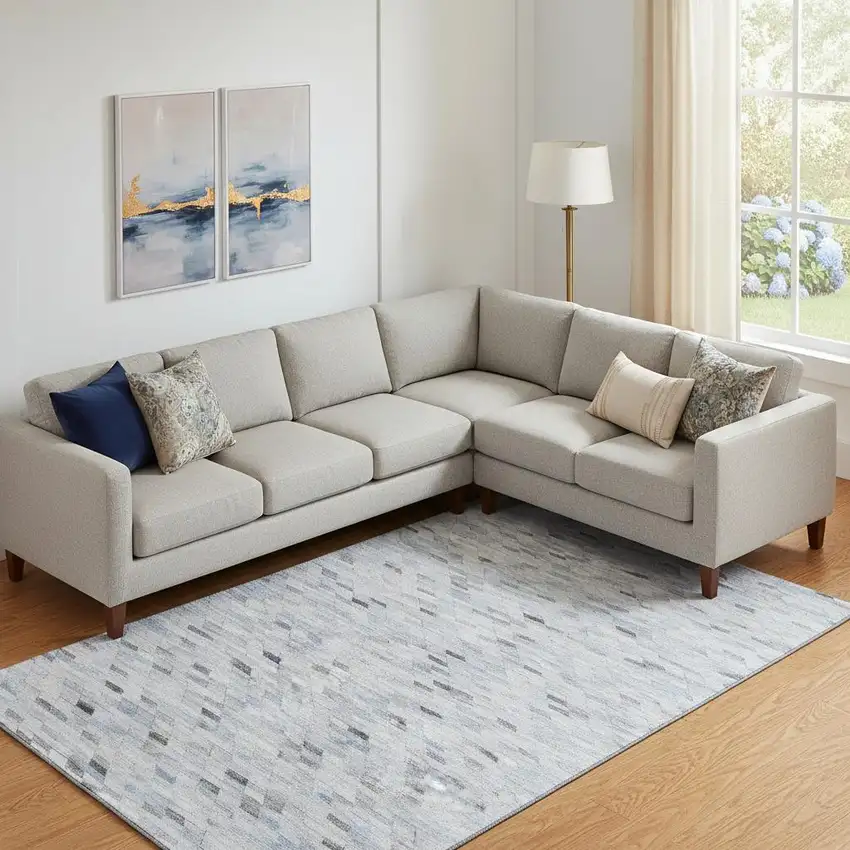 Blue Gray And Ivory Geometric Washable Area Rug With UV Protection Photo 2