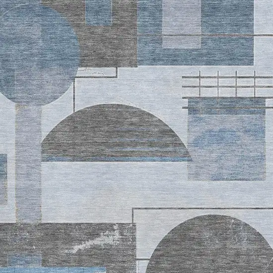 Blue Gray And Ivory Geometric Washable Area Rug With UV Protection Photo 2