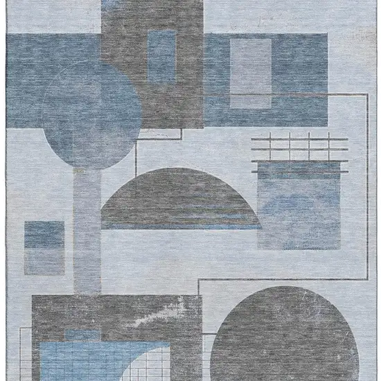 Blue Gray And Ivory Geometric Washable Area Rug With UV Protection Photo 3