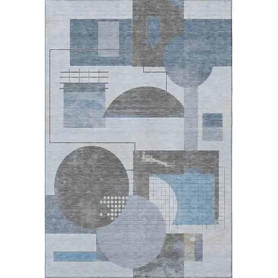 Blue Gray And Ivory Geometric Washable Area Rug With UV Protection Photo 3