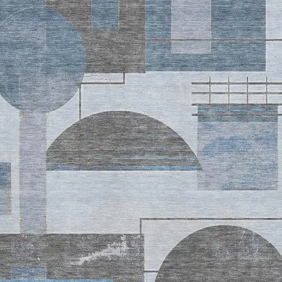 Blue Gray And Ivory Geometric Washable Area Rug With UV Protection Photo 2