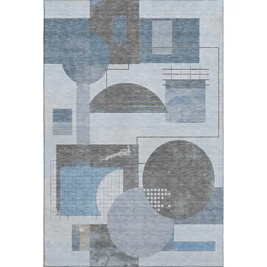 Blue Gray And Ivory Geometric Washable Area Rug With UV Protection Photo 1