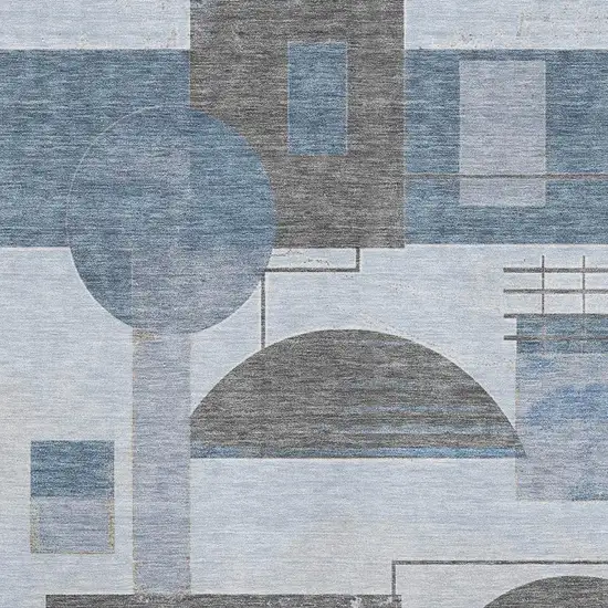 Blue Gray And Ivory Geometric Washable Area Rug With UV Protection Photo 2
