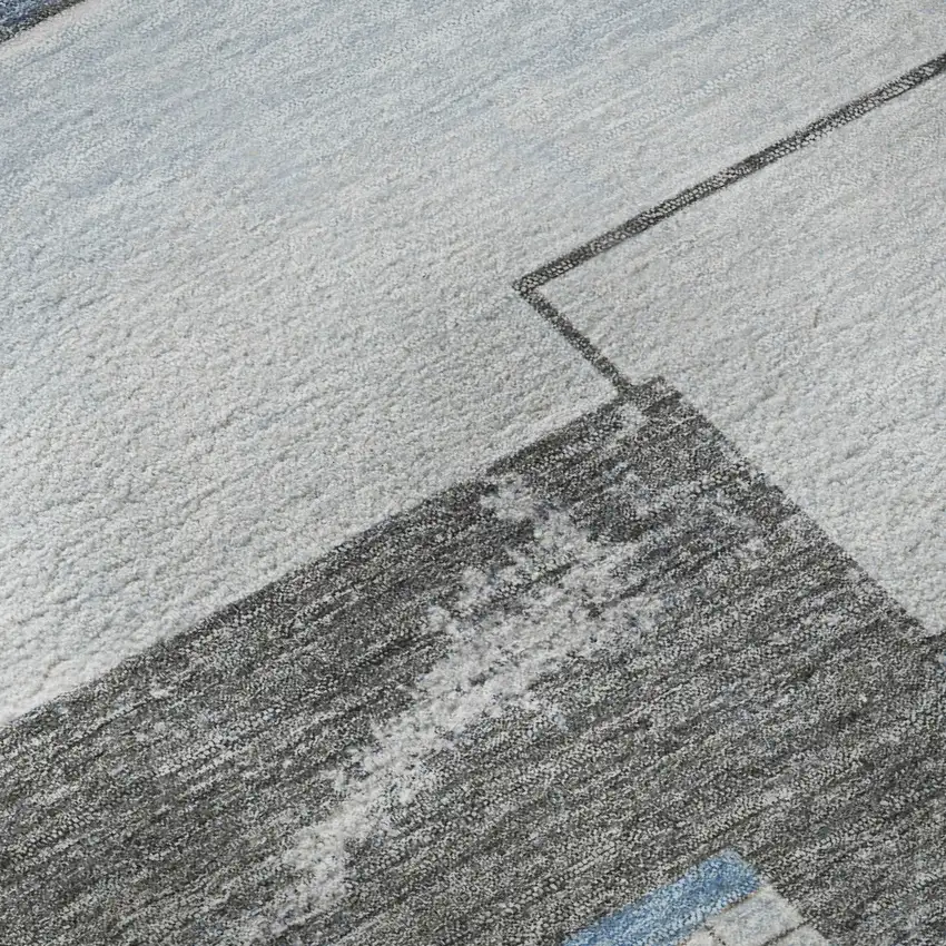 Blue Gray And Ivory Geometric Washable Area Rug With UV Protection Photo 9