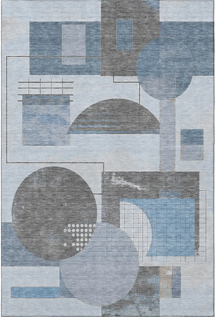 Blue Gray And Ivory Geometric Washable Area Rug With UV Protection Photo 3