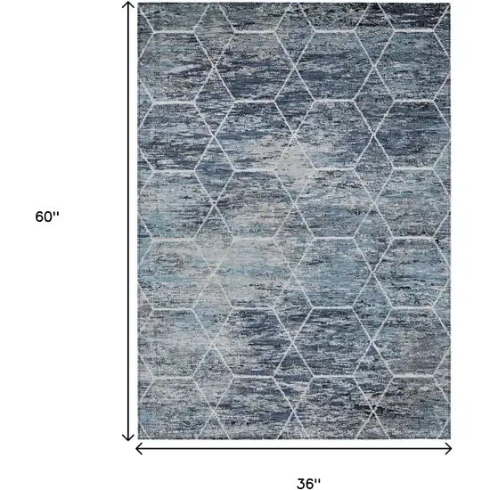 Blue Gray And Ivory Geometric Washable Indoor Outdoor Area Rug Photo 9