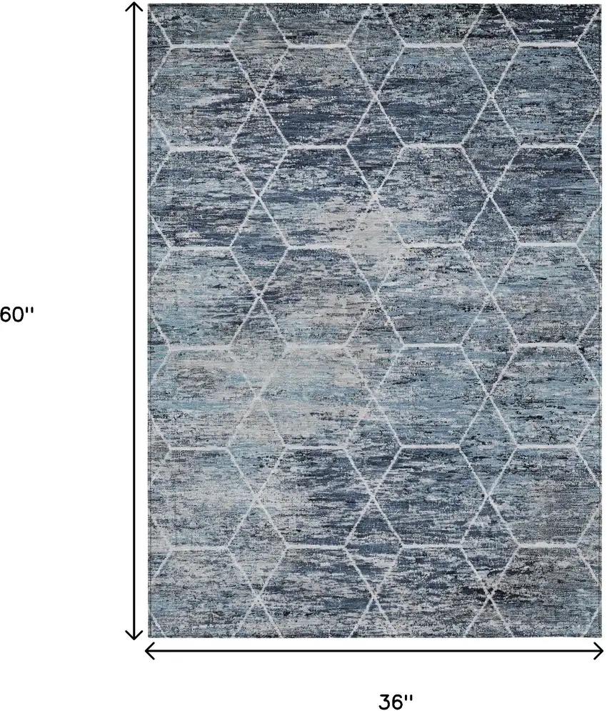 Blue Gray And Ivory Geometric Washable Indoor Outdoor Area Rug Photo 9