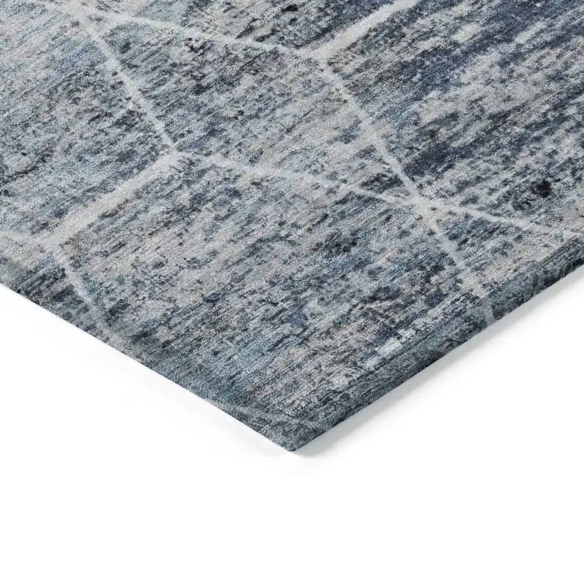 Blue Gray And Ivory Geometric Washable Indoor Outdoor Area Rug Photo 9