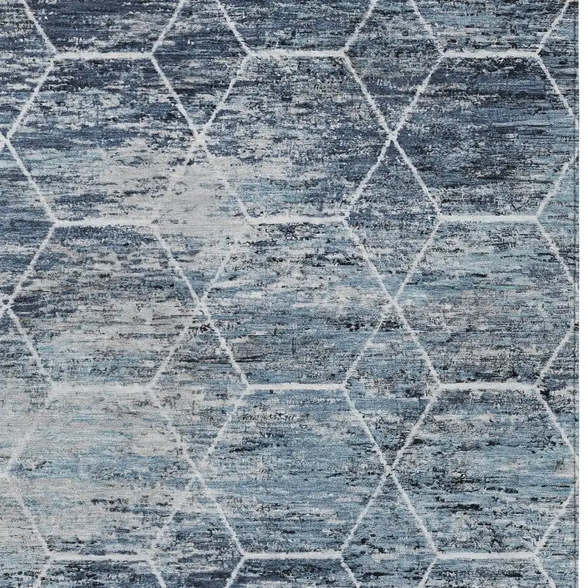 Blue Gray And Ivory Geometric Washable Indoor Outdoor Area Rug Photo 6