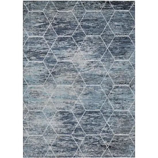 Blue Gray And Ivory Geometric Washable Indoor Outdoor Area Rug Photo 8