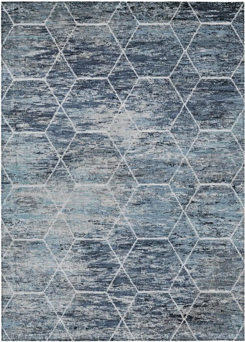 Blue Gray And Ivory Geometric Washable Indoor Outdoor Area Rug Photo 8