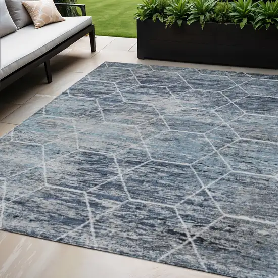 Blue Gray And Ivory Geometric Washable Indoor Outdoor Area Rug Photo 2