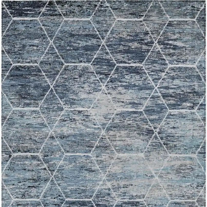 Blue Gray And Ivory Geometric Washable Indoor Outdoor Area Rug Photo 3