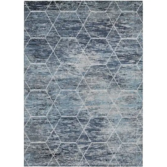 Blue Gray And Ivory Geometric Washable Indoor Outdoor Area Rug Photo 4