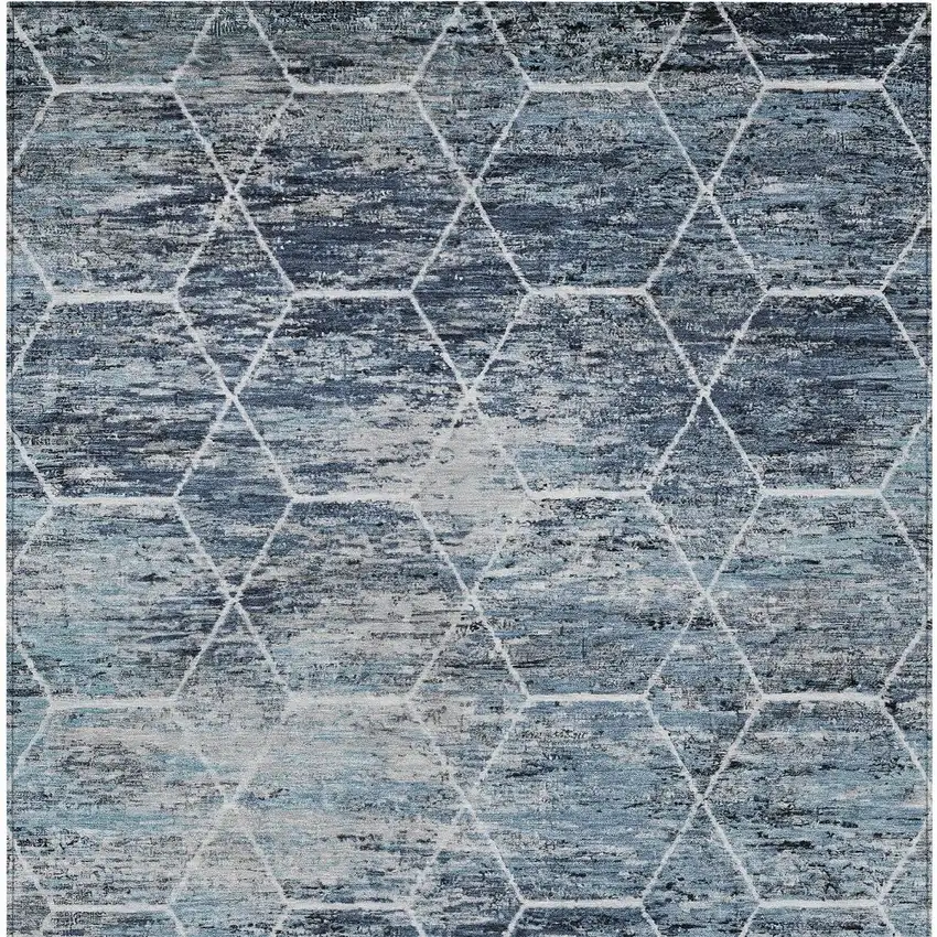 Blue Gray And Ivory Geometric Washable Indoor Outdoor Area Rug Photo 7