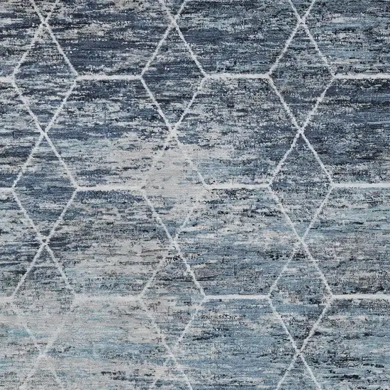 Blue Gray And Ivory Geometric Washable Indoor Outdoor Area Rug Photo 6