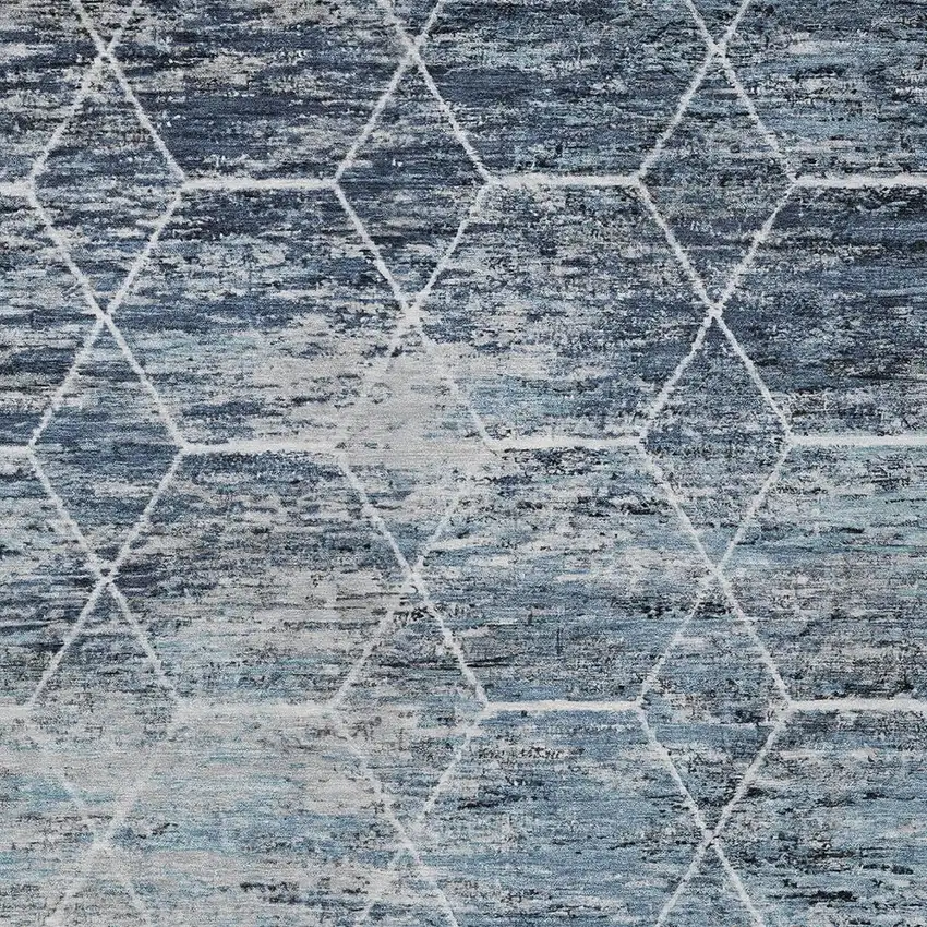 Blue Gray And Ivory Geometric Washable Indoor Outdoor Area Rug Photo 6