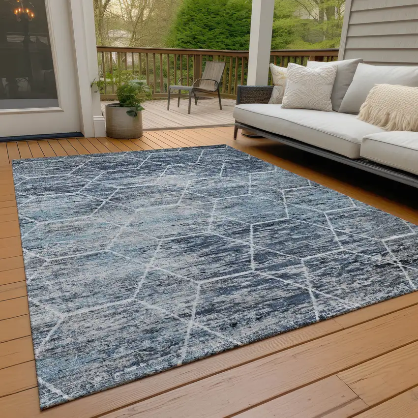 Blue Gray And Ivory Geometric Washable Indoor Outdoor Area Rug Photo 8