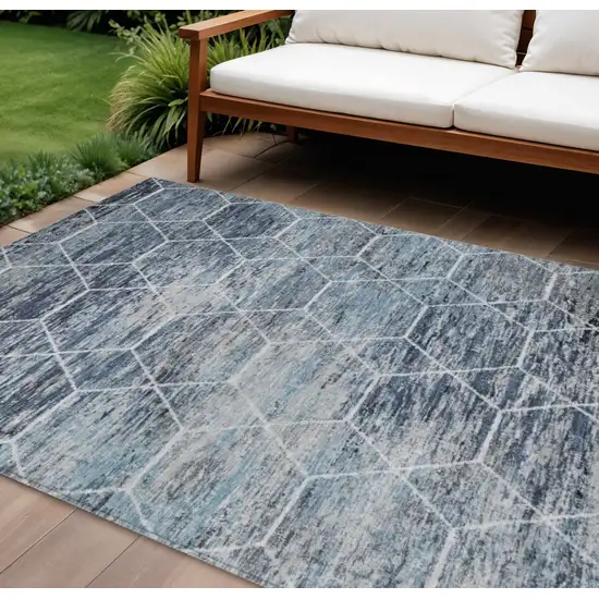 Blue Gray And Ivory Geometric Washable Indoor Outdoor Area Rug Photo 2