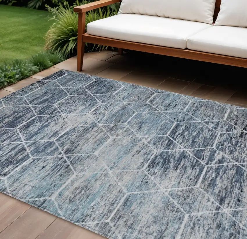 Blue Gray And Ivory Geometric Washable Indoor Outdoor Area Rug Photo 2