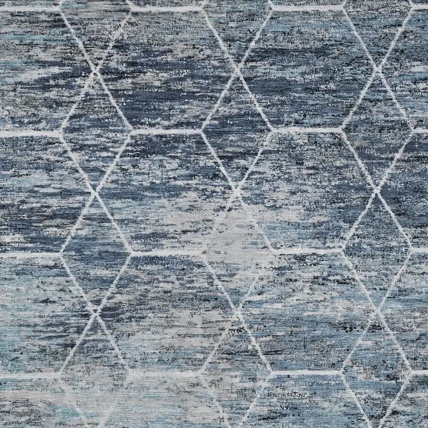 Blue Gray And Ivory Geometric Washable Indoor Outdoor Area Rug Photo 6