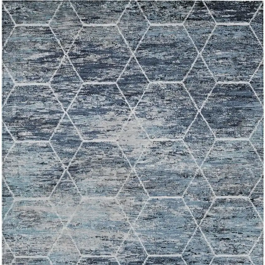 Blue Gray And Ivory Geometric Washable Indoor Outdoor Area Rug Photo 3