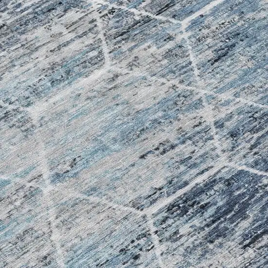 Blue Gray And Ivory Geometric Washable Indoor Outdoor Area Rug Photo 9