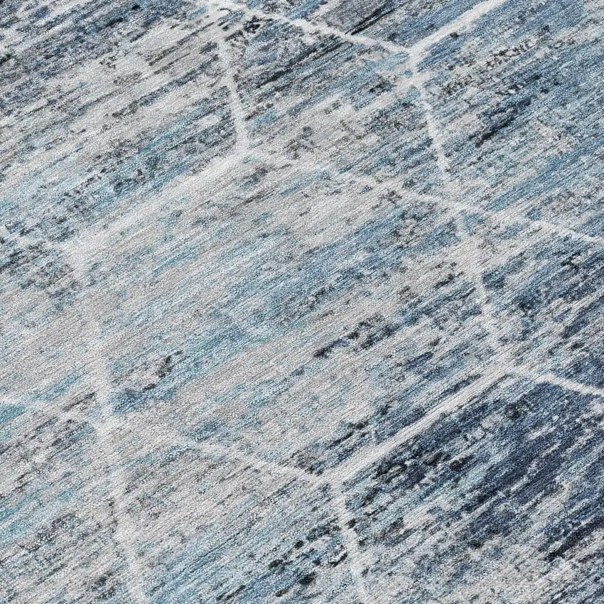 Blue Gray And Ivory Geometric Washable Indoor Outdoor Area Rug Photo 9