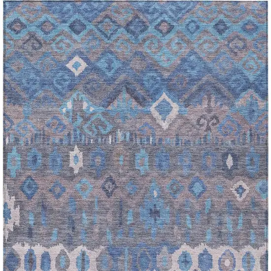 Blue Gray And Ivory Geometric Washable Indoor Outdoor Area Rug Photo 7