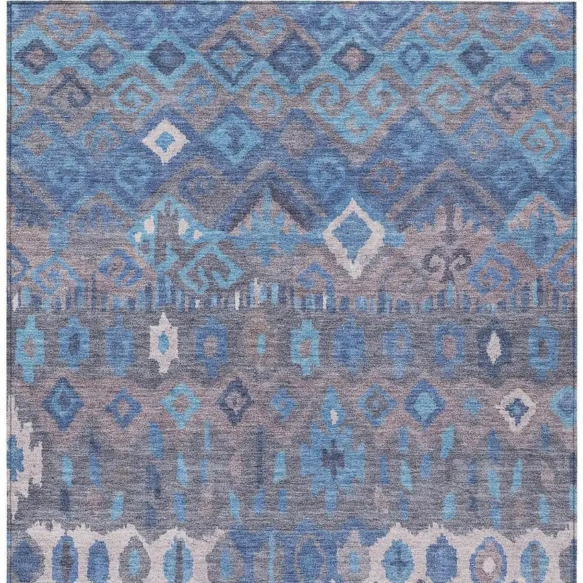 Blue Gray And Ivory Geometric Washable Indoor Outdoor Area Rug Photo 7