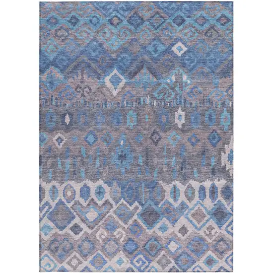 Blue Gray And Ivory Geometric Washable Indoor Outdoor Area Rug Photo 4
