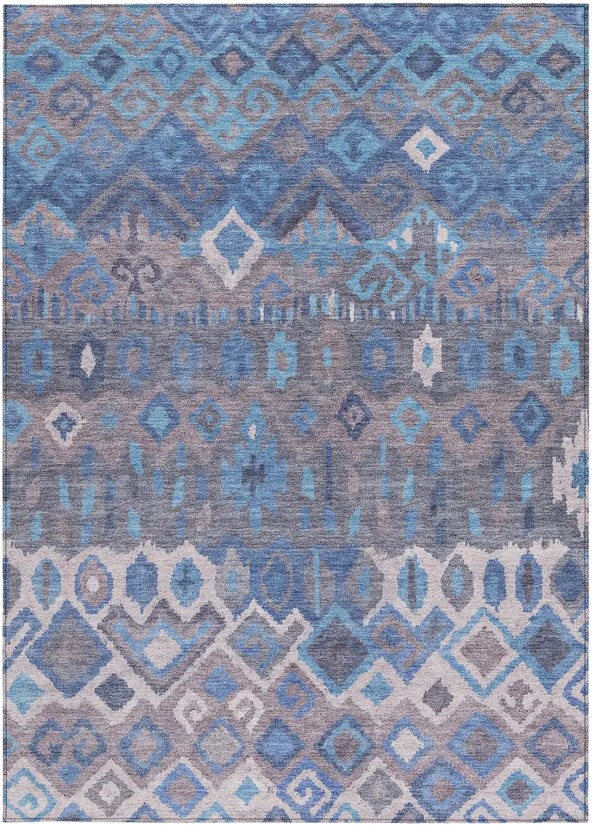Blue Gray And Ivory Geometric Washable Indoor Outdoor Area Rug Photo 4