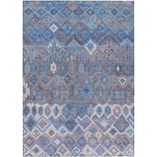Blue Gray And Ivory Geometric Washable Indoor Outdoor Area Rug Photo 2