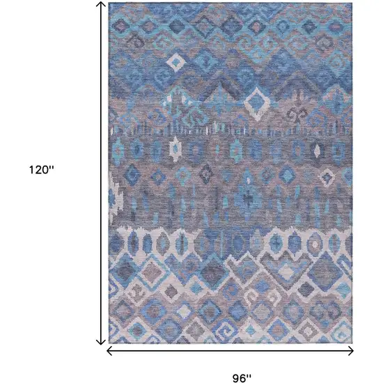 Blue Gray And Ivory Geometric Washable Indoor Outdoor Area Rug Photo 3
