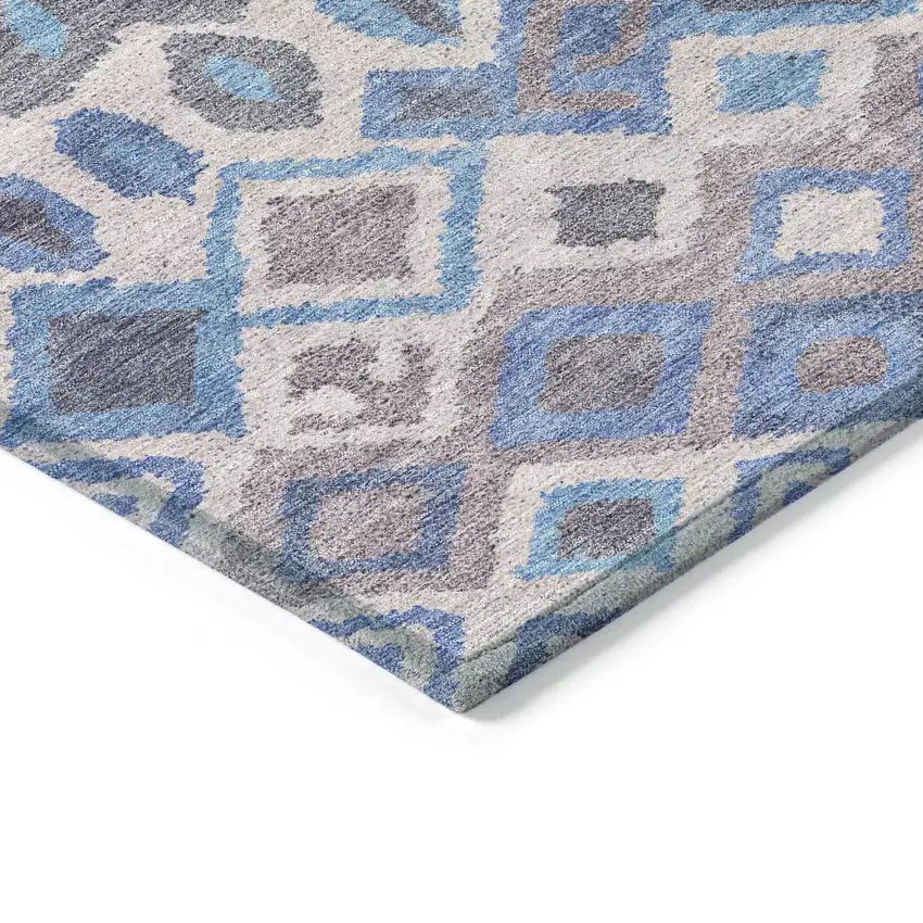 Blue Gray And Ivory Geometric Washable Indoor Outdoor Area Rug Photo 5