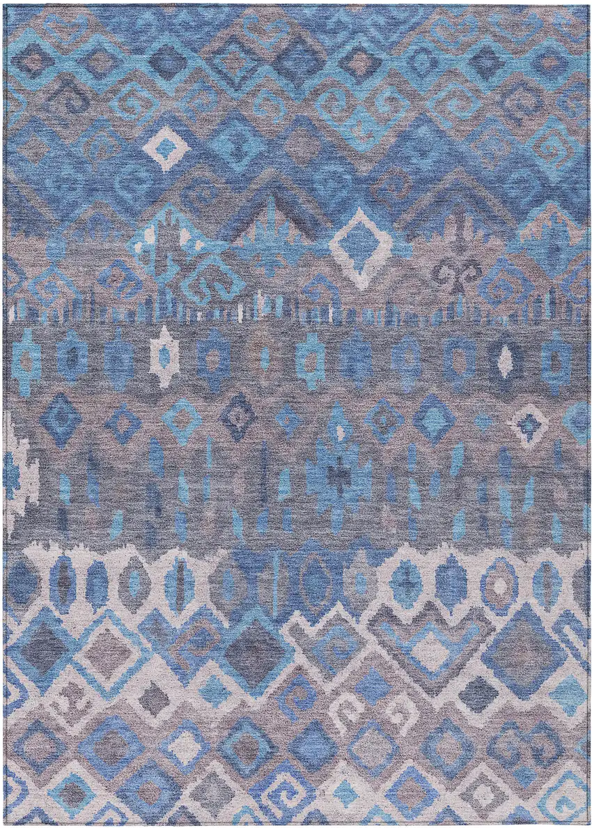 Blue Gray And Ivory Geometric Washable Indoor Outdoor Area Rug Photo 2