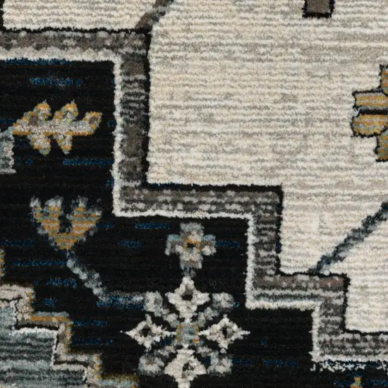 Blue Gray And Ivory Medallion Area Rug With Fringe Photo 9