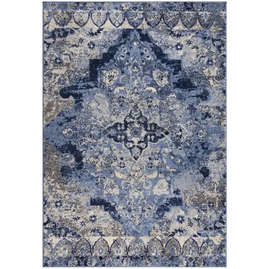Blue Gray And Ivory Medallion Area Rug Photo 1