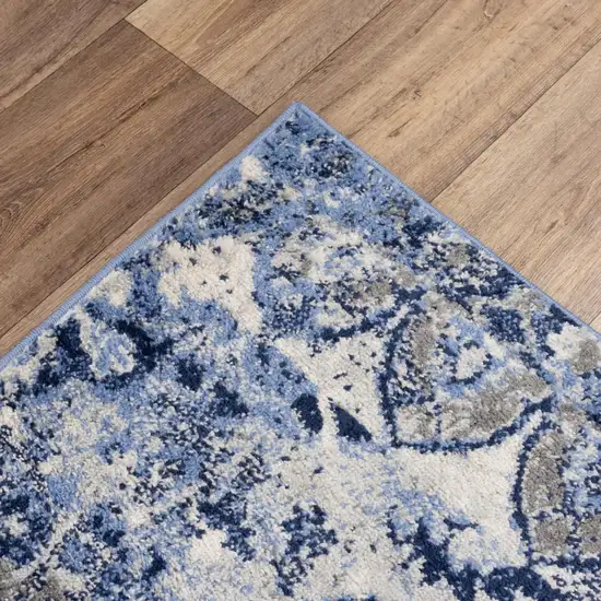 Blue Gray And Ivory Medallion Area Rug Photo 4