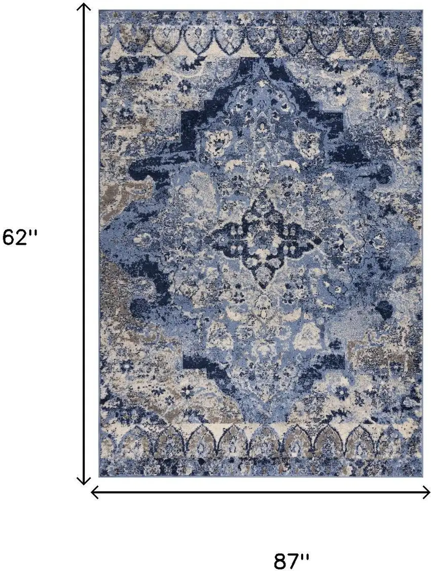 Blue Gray And Ivory Medallion Area Rug Photo 6