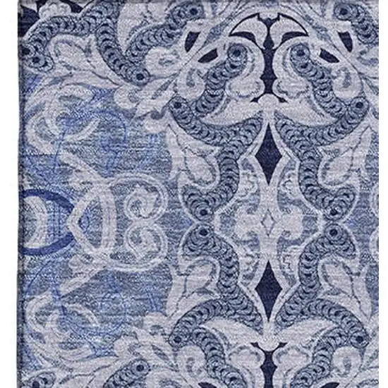Blue Gray And Ivory Medallion Washable Area Rug With UV Protection Photo 3