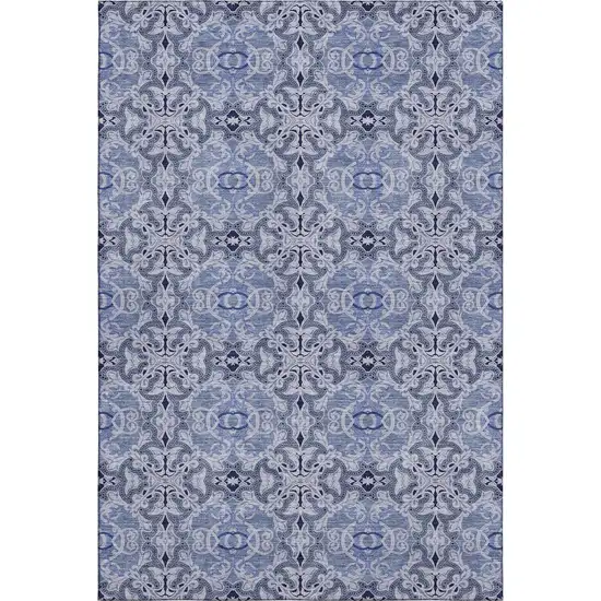 Blue Gray And Ivory Medallion Washable Area Rug With UV Protection Photo 7