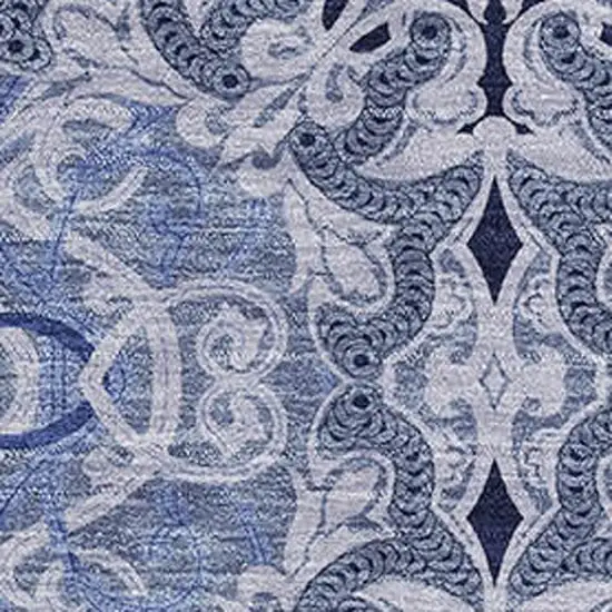 Blue Gray And Ivory Medallion Washable Area Rug With UV Protection Photo 2