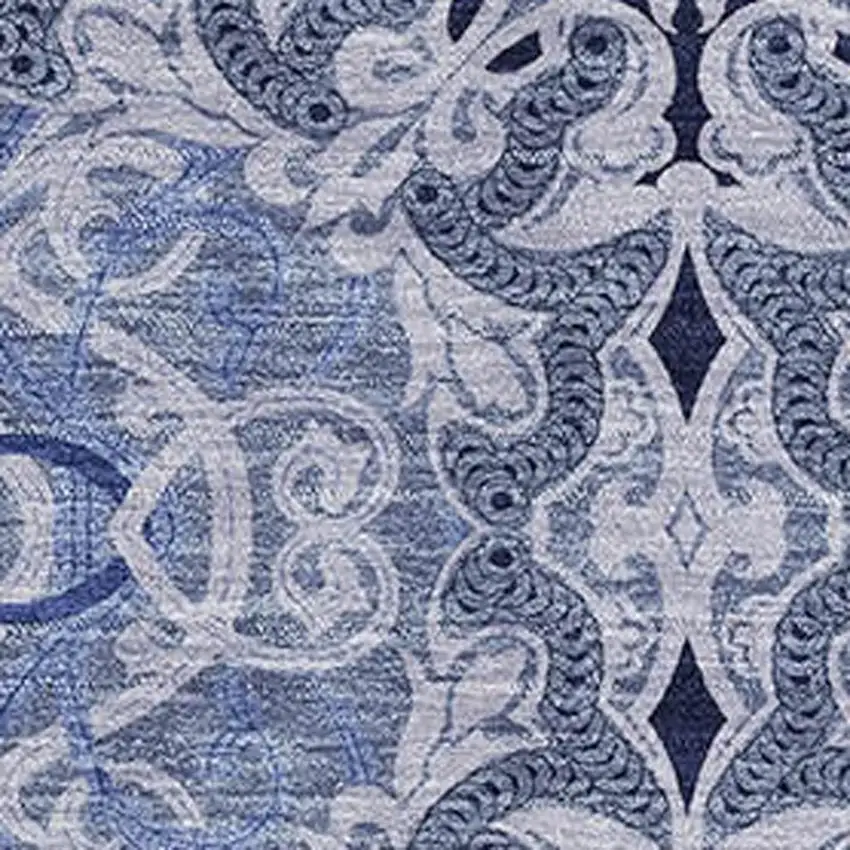 Blue Gray And Ivory Medallion Washable Area Rug With UV Protection Photo 2