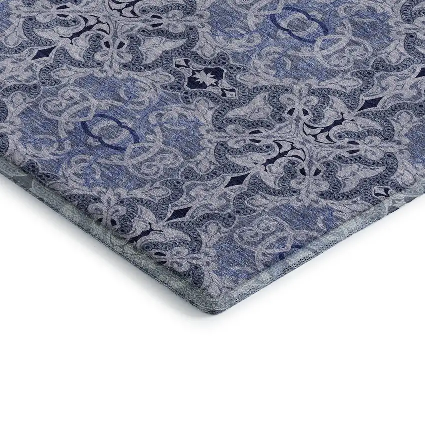 Blue Gray And Ivory Medallion Washable Area Rug With UV Protection Photo 4